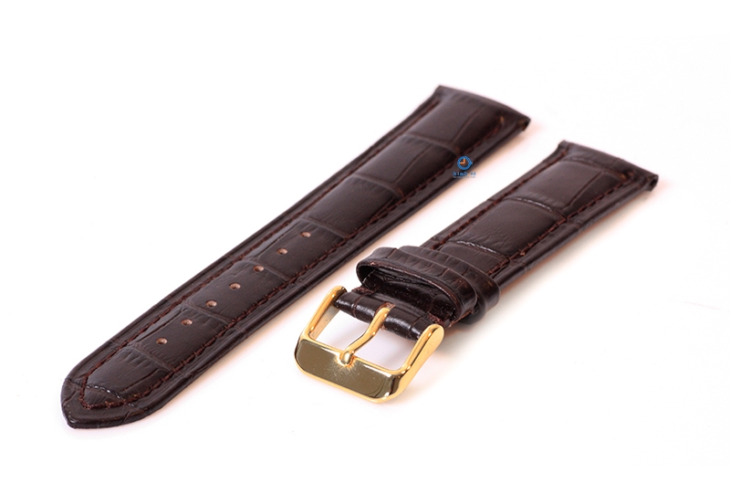 Luxe Edox horlogeband donkerbruin leer - goud - 20mm
