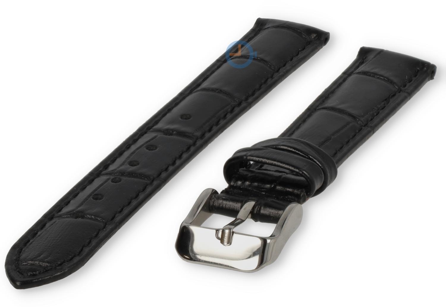Horlogebandje 15mm - croco leer - zwart