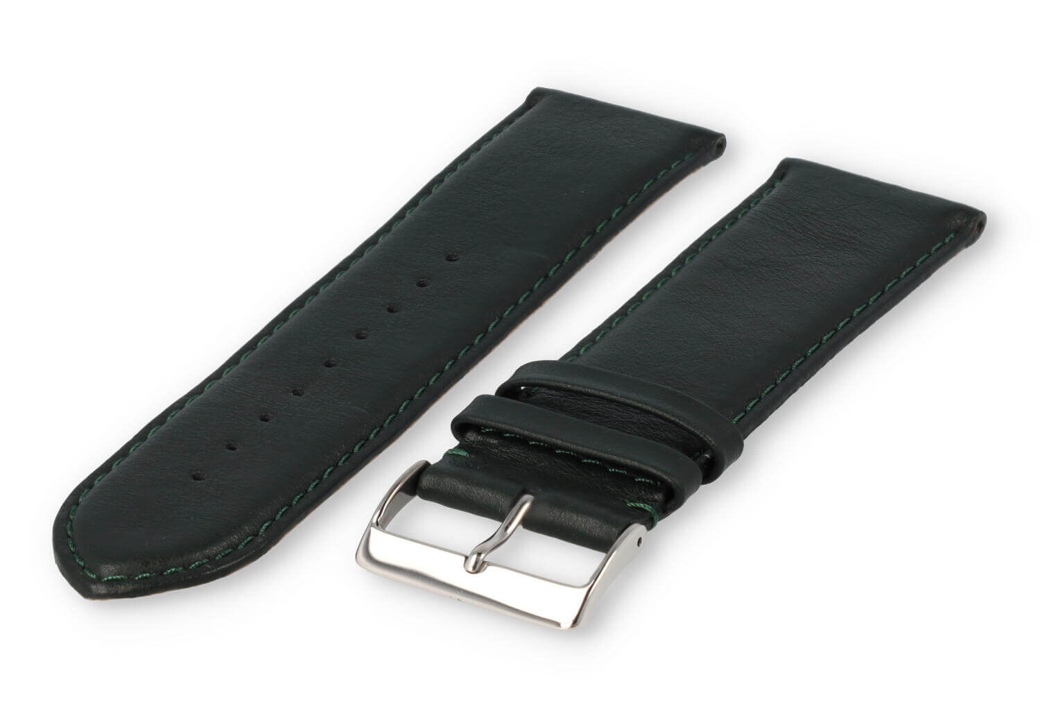 XL horlogeband glad leer - 28mm - donkergroen