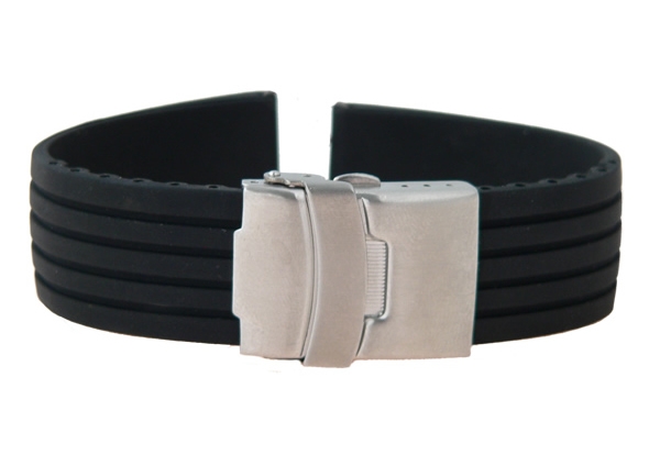 Horlogeband rubber 22mm zwart Vouwsluiting