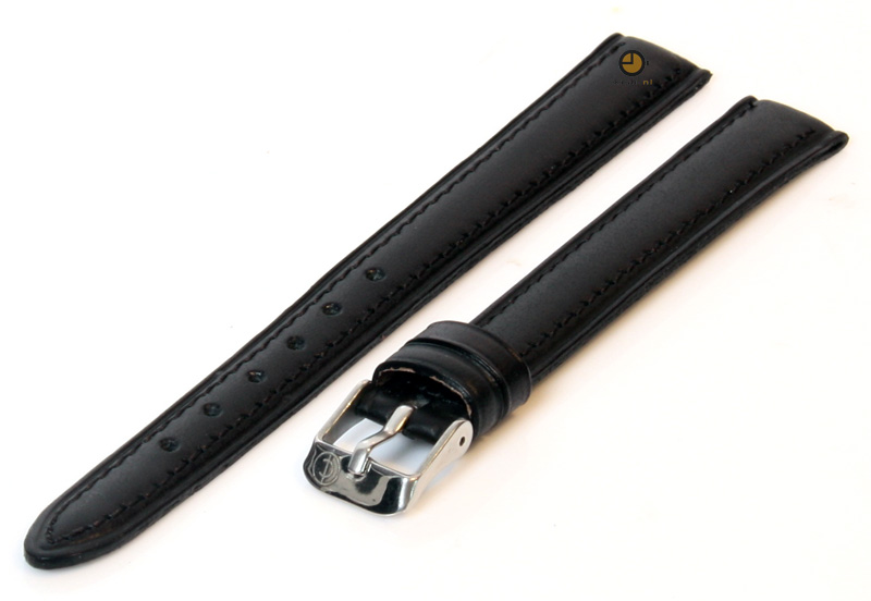 Horlogeband 14mm zwart leer XXL