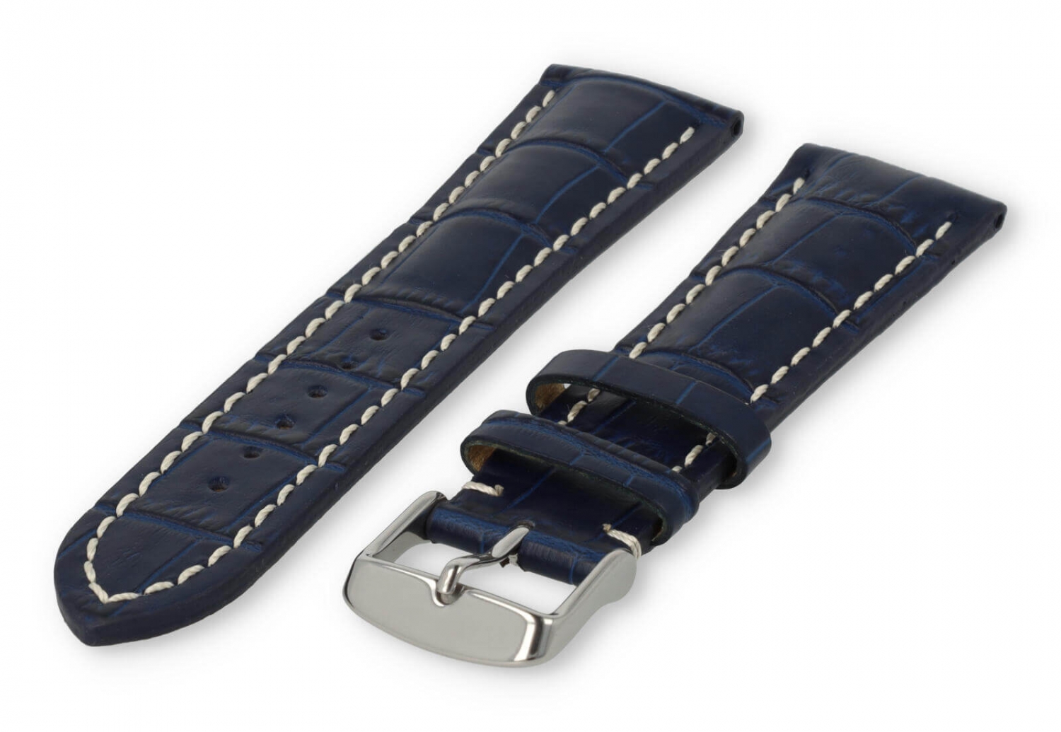 Horlogeband met krokoprint 24mm marineblauw leer