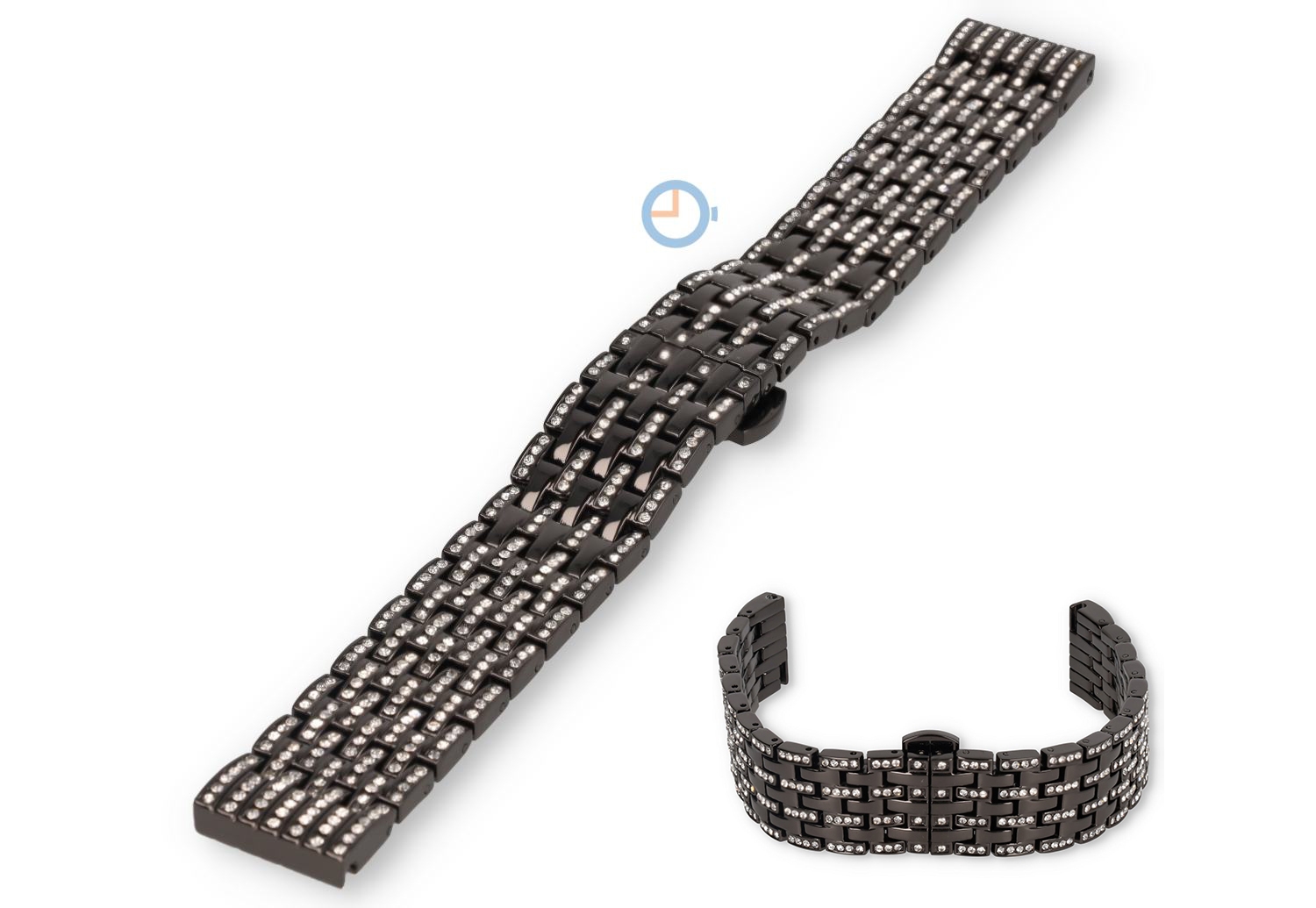 Horlogebandje met steentjes - 18mm - zwart