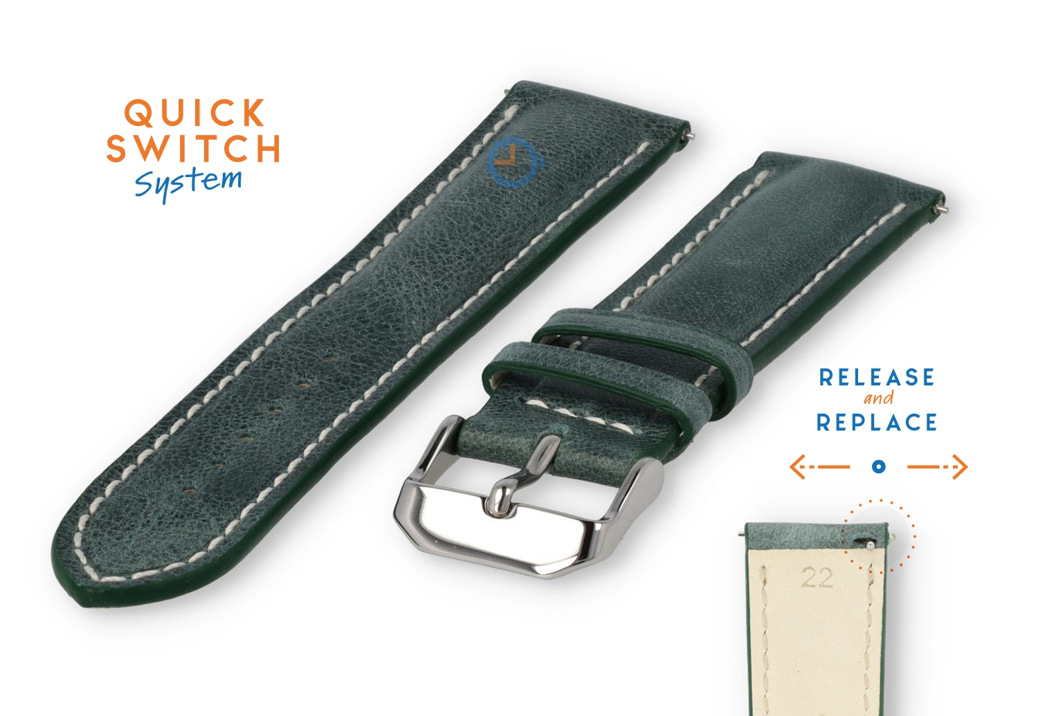 Horlogeband 22mm donkergroen leer