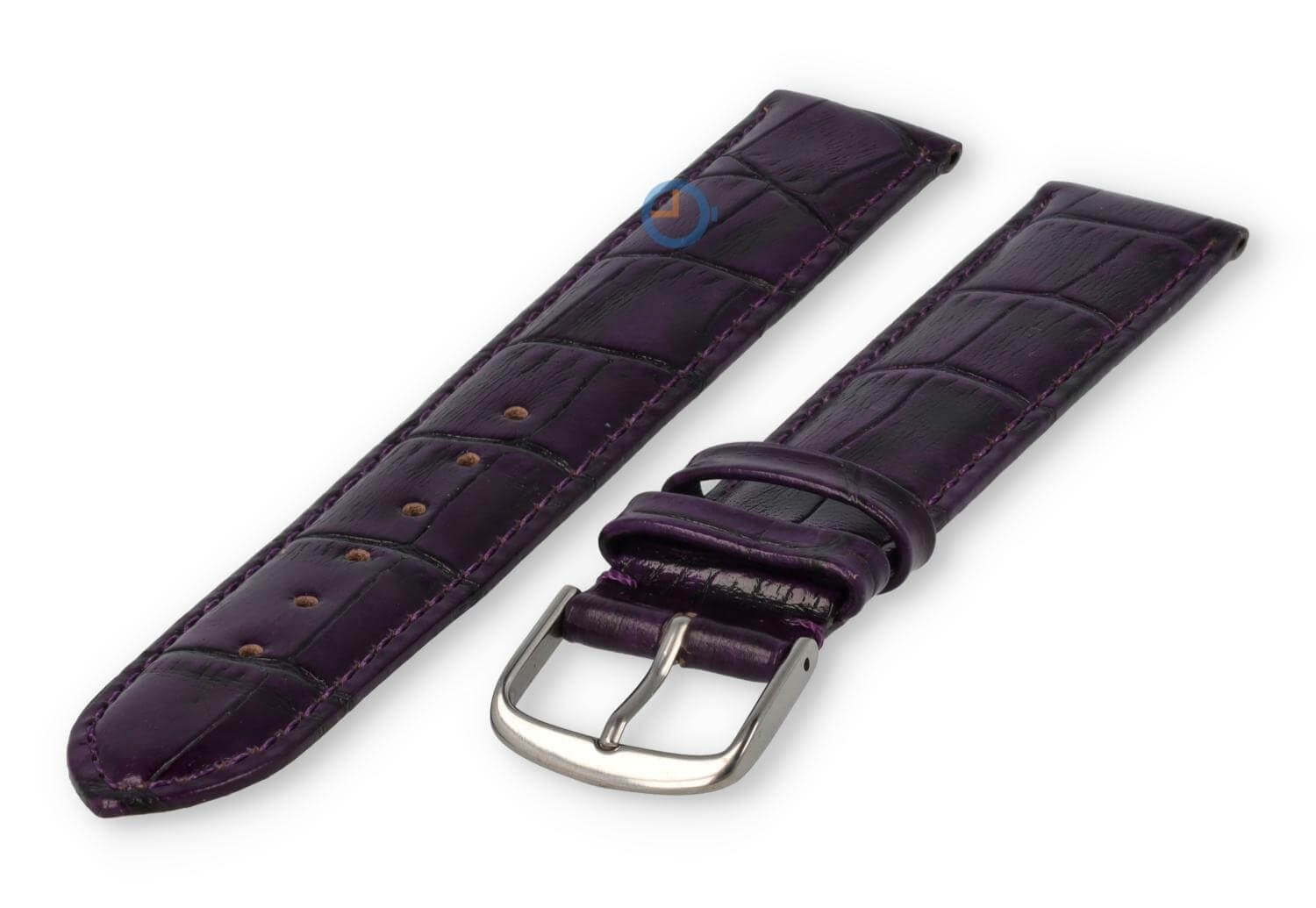 XL horlogeband leer met krokoprint - 16mm - aubergine