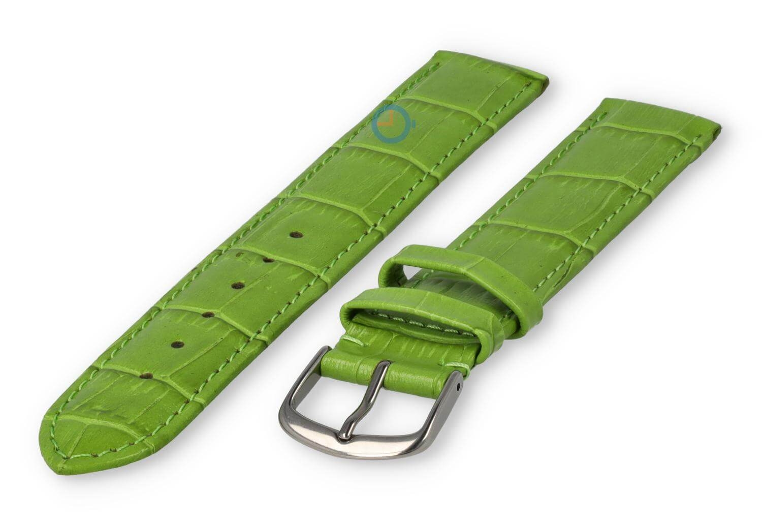 XL horlogeband leer met krokoprint - 16mm - grasgroen