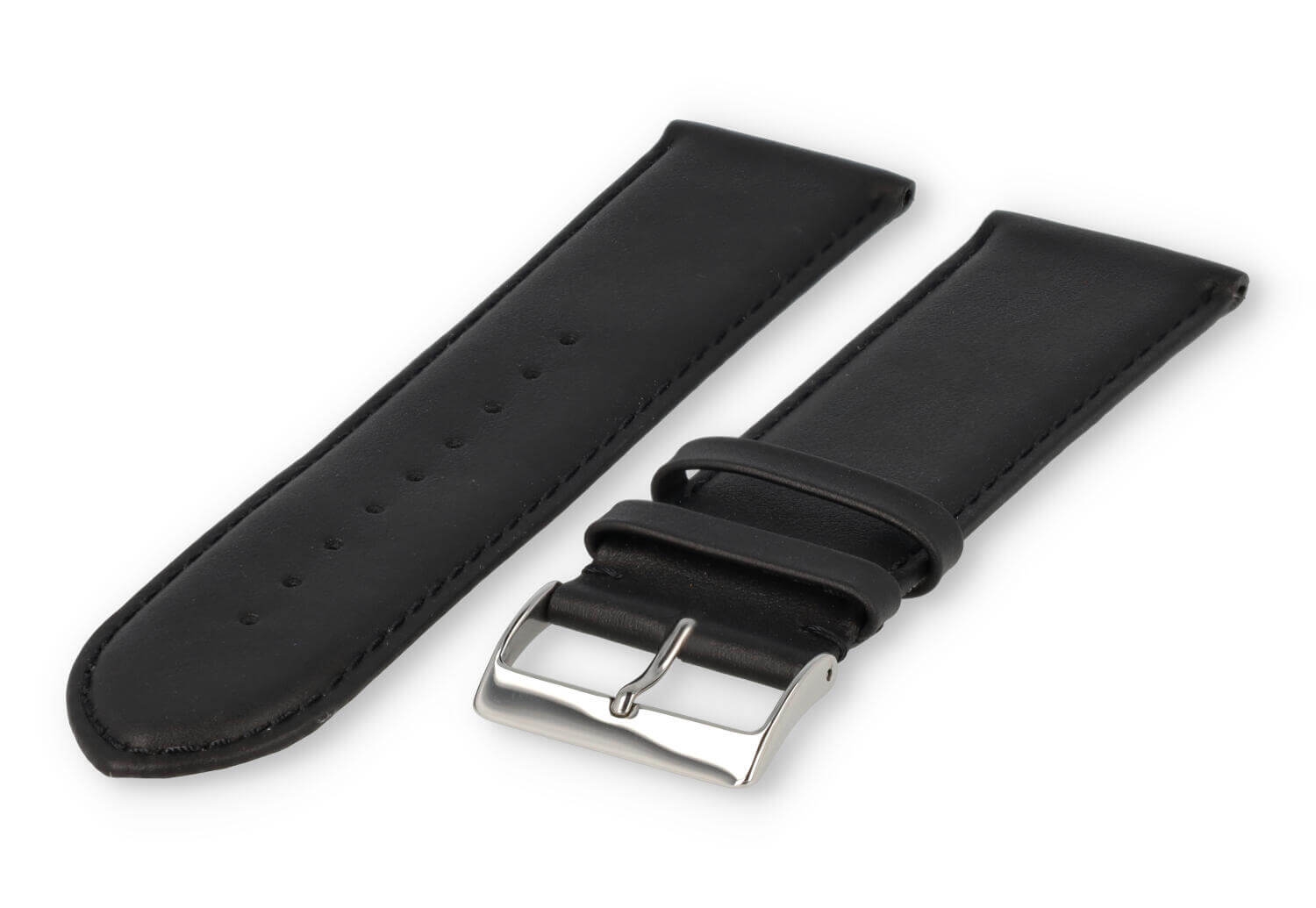 XL horlogeband glad leer - 28mm - zwart
