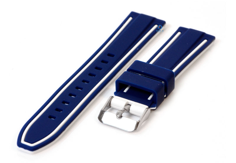 Siliconen horlogebandje 22mm blauw/wit (reversible)