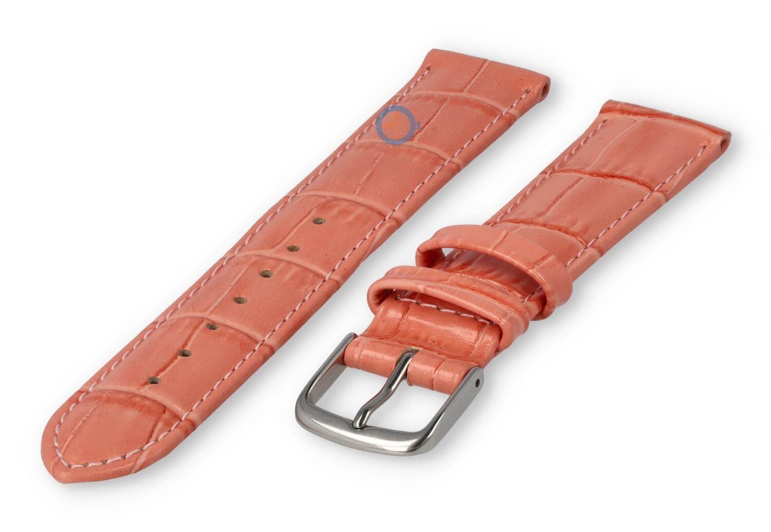 Horlogeband leer met krokoprint - 16mm - zalmroze