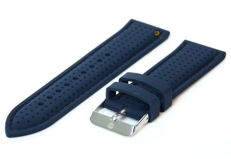 Horlogeband 24mm siliconen blauw - perforated