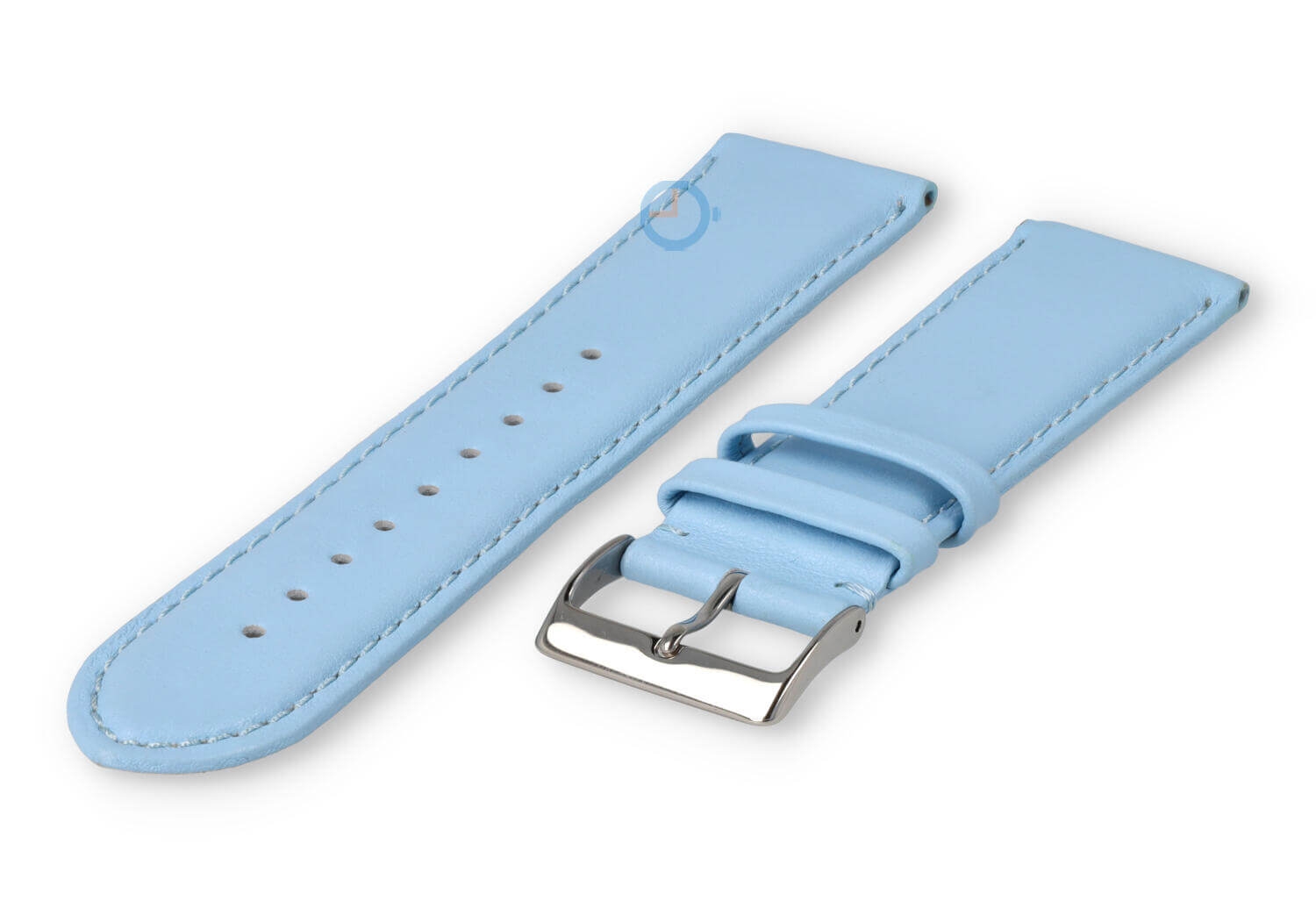 22mm horlogeband glad leer - ijsblauw