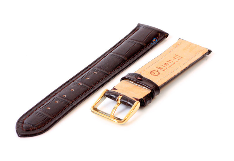 Luxe Edox horlogeband donkerbruin leer - goud - 22mm