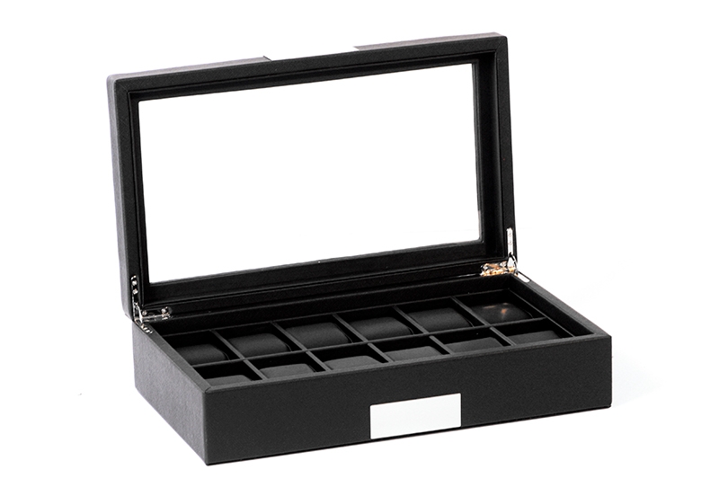 Horlogekist met leer - Cross grain - 12 horloges