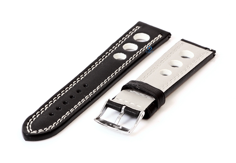 Horlogeband 20mm racing zwart met wit stiksel