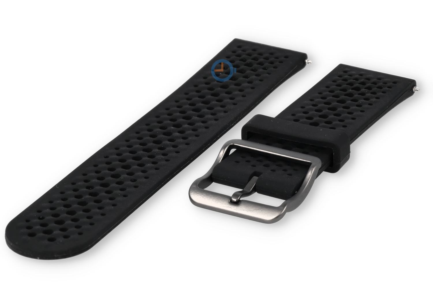 Ademend siliconen bandje - 22mm zwart - perforated