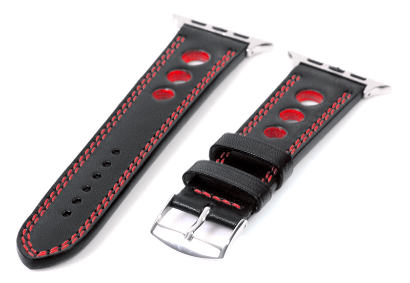 Apple Watch bandje racing zwart met rood stiksel - 44/45/46/49mm