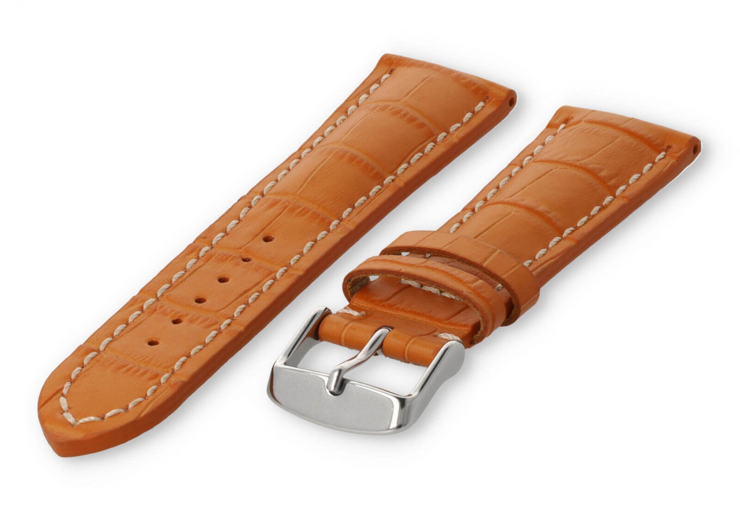 Horlogeband met krokoprint 24mm oranje leer