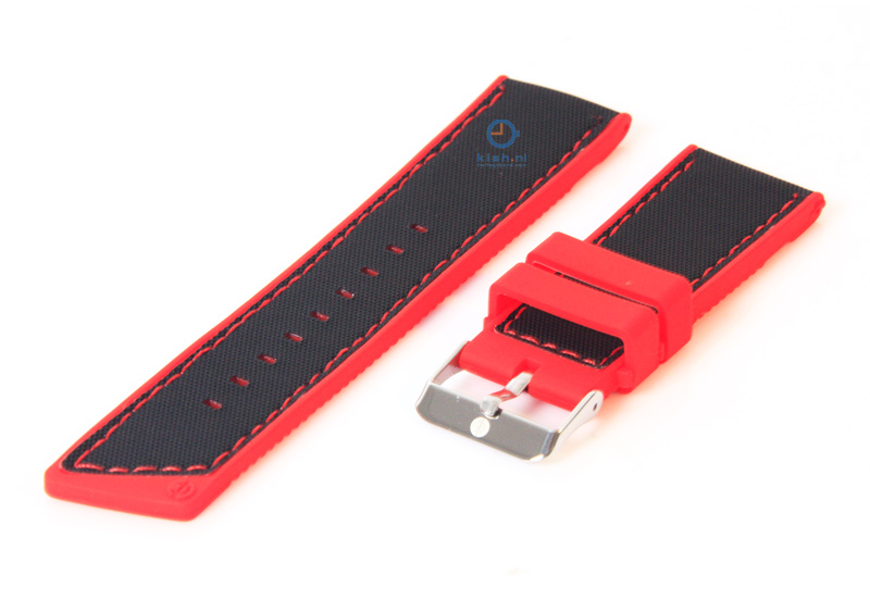 Horlogeband 24mm siliconen zwart-rood