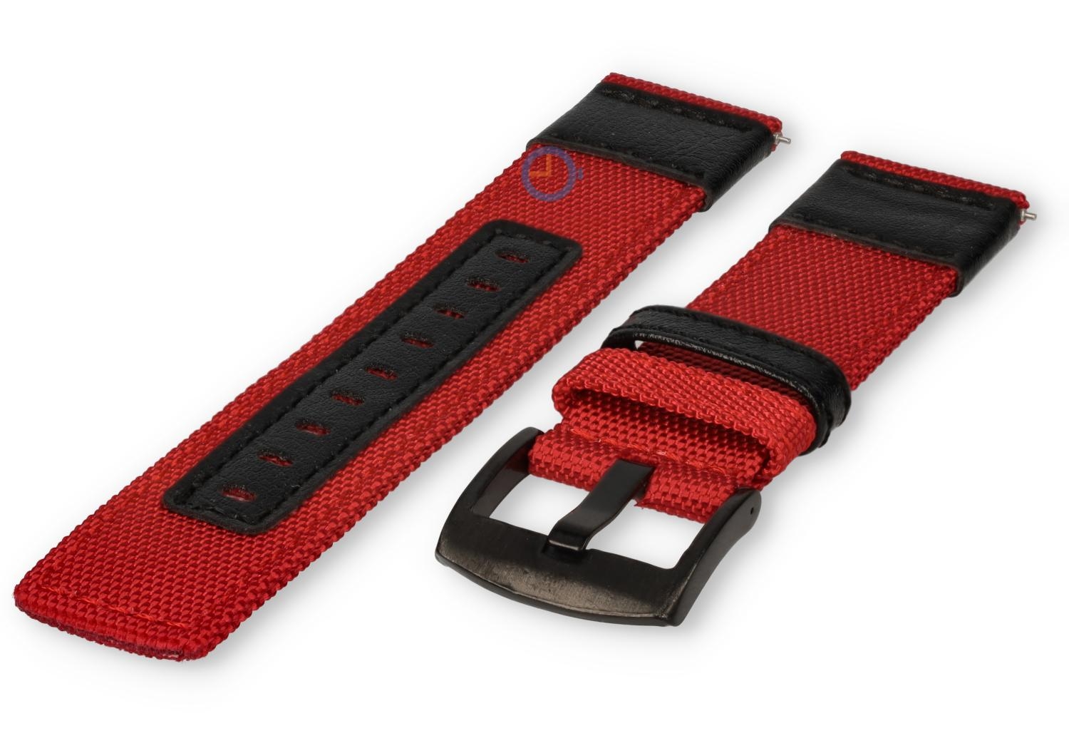 Hybride horlogeband - nylon/leer - 20mm rood