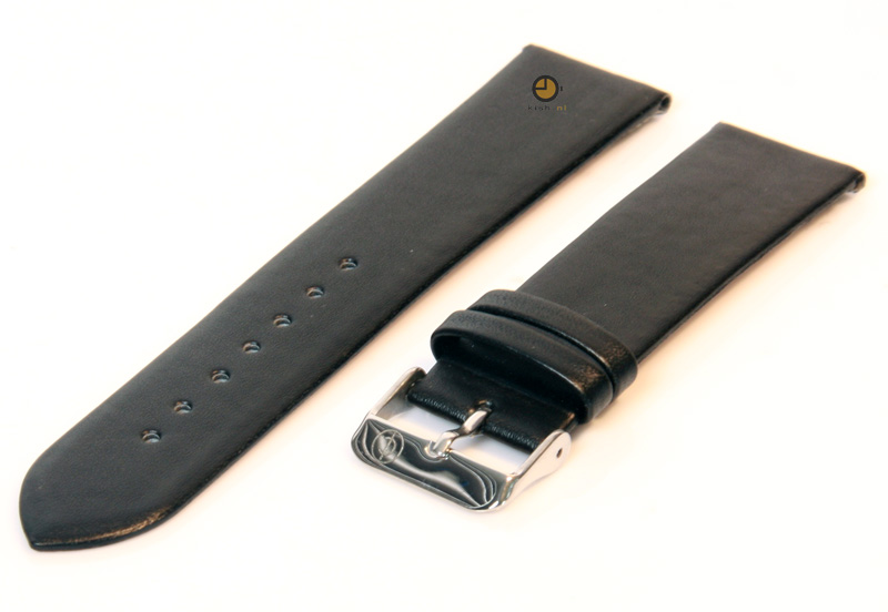 Naadloze horlogeband 22mm zwart stieren leer