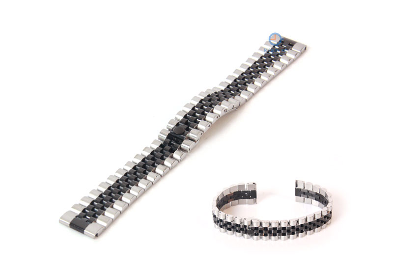 Horlogeband 20mm staal zilver zwart - deels gepolijst