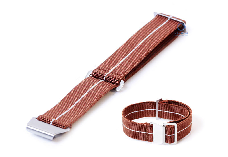 Elastische horlogeband 20mm nylon bruin - wit