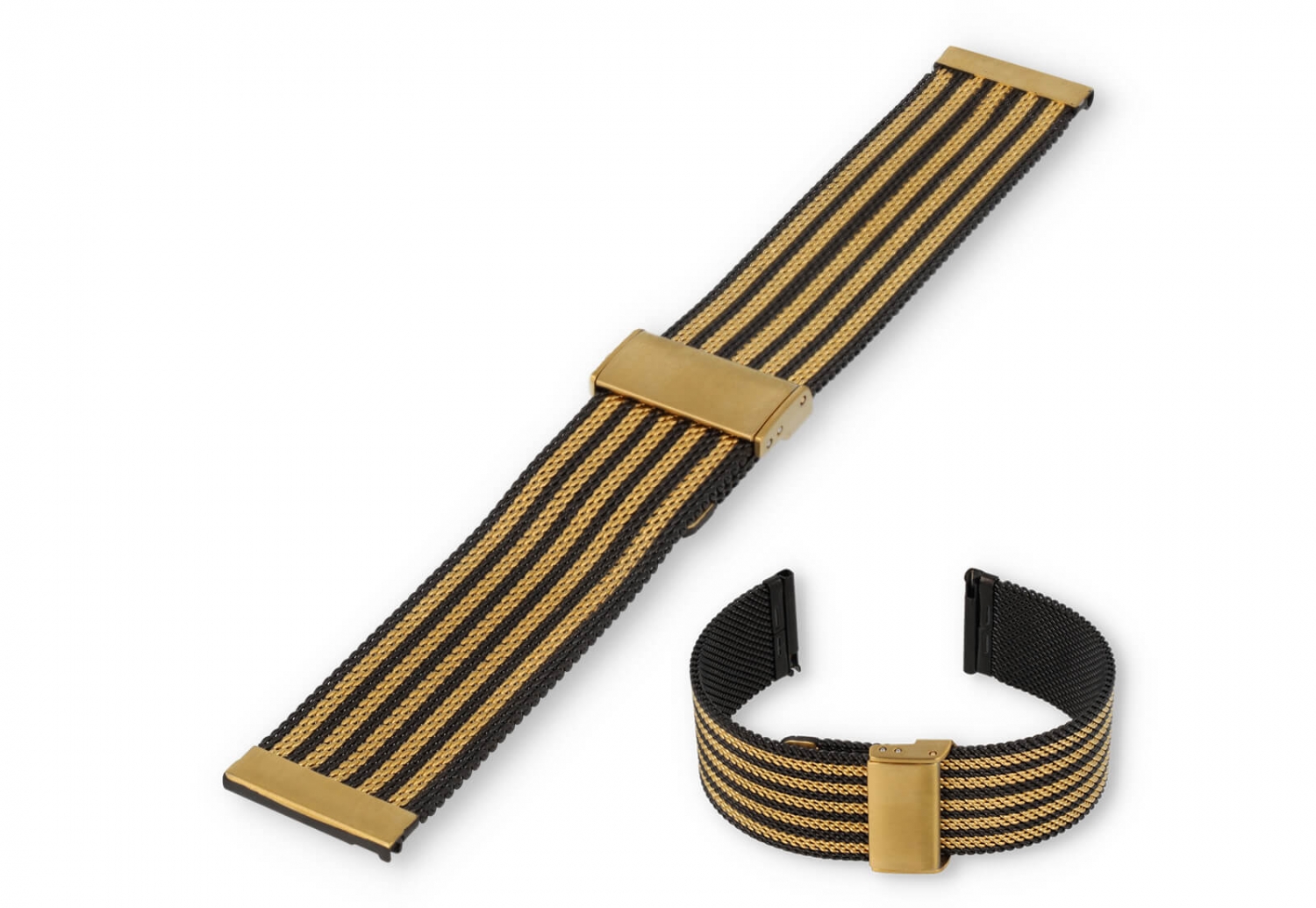 Horlogeband 22mm milanees zwart/goud - Quick Switch (FIJN)