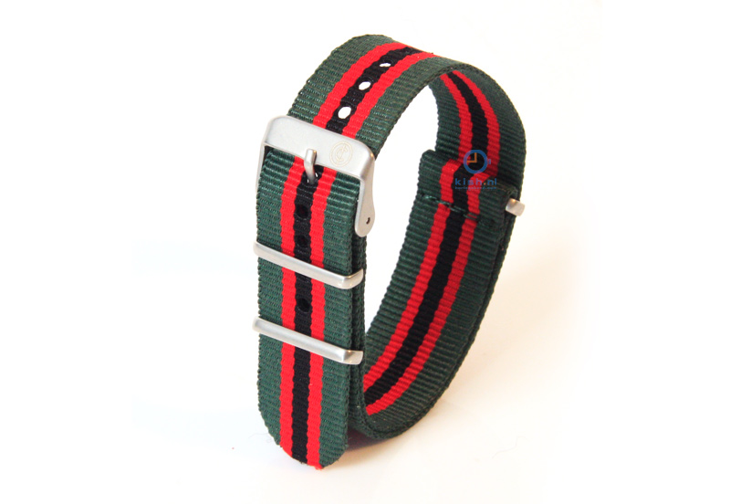 Horlogeband 20mm nylon groen/rood/zwart
