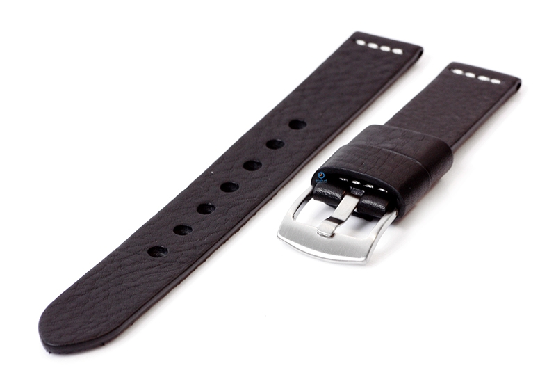 Stevige 22mm horlogeband zwart leer - XXL