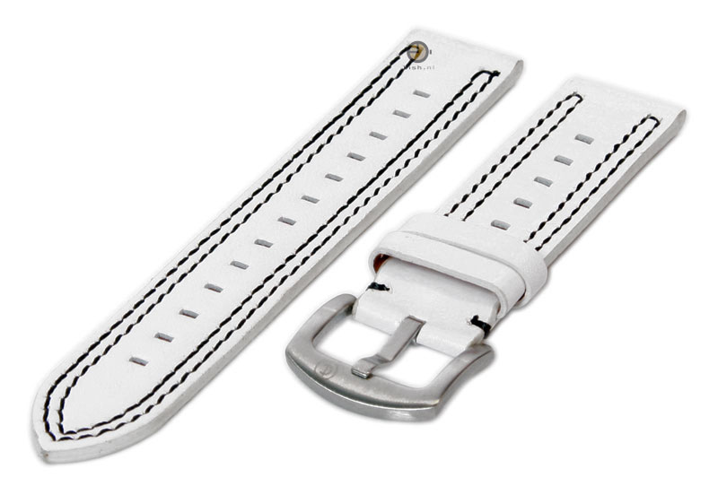 Horlogeband 20mm wit/zwart leer sportief