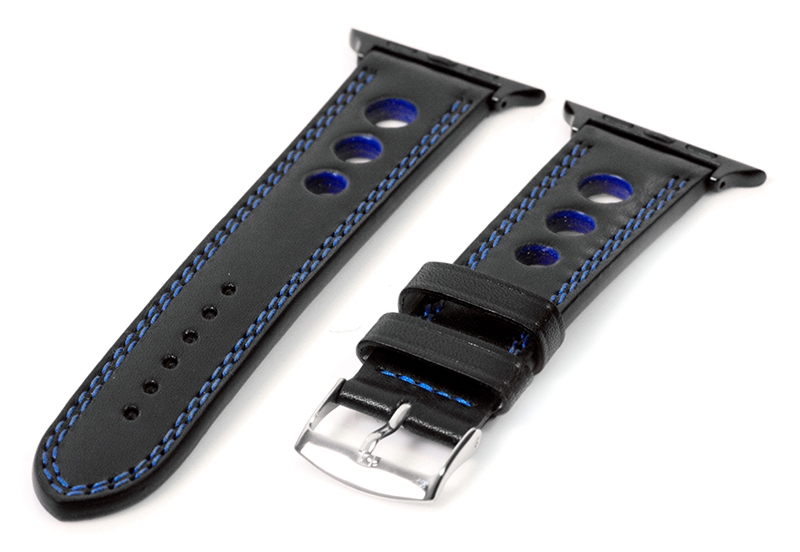 Apple Watch bandje racing zwart met blauw stiksel - 44/45/46/49mm